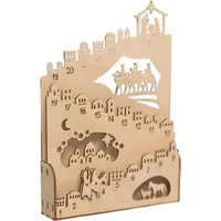 Rustikaler Adventskalender aus Holz mit Krippenmotiv, beleuchtet, ideal als Tischdekoration für Schrank, Schreibtisch, Regal oder Kaminsims.