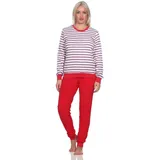 normann Damen Frottee Schlafanzug Langarm mit Bündchen - auch in Übergrössen, Farbe:rot, Größe:48-50 - 48-50