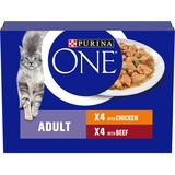 Purina ONE Katzenfutter, Huhn & Rind, 8 x 85 g