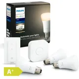 Philips Hue White Starter-Set: 3 smarte Lampen E27 (800) + Dimmschalter, Set für intelligente Beleuchtung, Bluetooth/Zigbee, Weiß, 0 - 12 m, LED,...