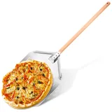 Pizzaschieber Edelstahl mit Holzgriff, 30,5 x 39 cm Pizzaschaufel Abnehmbarem Griff, Edelstahl Pizza Schieber für Ofen Grill, Robuste Pizzaschieber für Pizzaofen, Brotschieber, Pizzawender (90cm A)