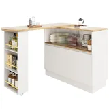 OKWISH Drehbares Sideboard 120x45x103 cm Weiß mit Glas Schiebetür Ablagen Schublade 360 Grad flexibel als Küchenbar und Stauraum