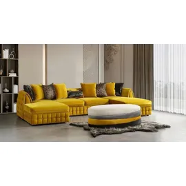aea Großer gelber Ecksofa in U-Form Stoff-Polstersofa Hochwertige Wohnzimmermöbel - Gelb