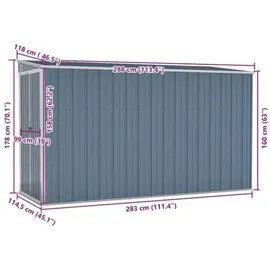 vidaXL Wand-Geräteschuppen 2,88 x 1,18 m grau