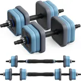 Merach 3-in-1 verstellbares Hantel-Set Kurzhantel & Langhantel 20 kg blau