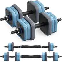 Merach 3-in-1 verstellbares Hantel-Set Kurzhantel & Langhantel 20 kg blau