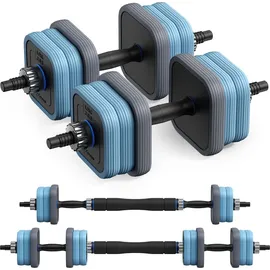 Merach 3-in-1 verstellbares Hantel-Set Kurzhantel & Langhantel 20 kg blau