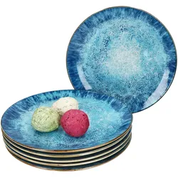 Marina 6er Set Speiseteller Ø27cm Porzellan Platte groß blaue Essteller maritim