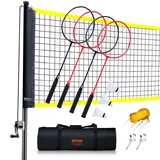 Vevor Badmintonnetz-Set, Badmintonnetz für den Außenbereich im Hinterhof, Strandpark, Badmintonnetz für Erwachsene & Kinder mit Stangen, Tragetasche, 4 Eisenschlägern und 3 Nylon-Federbällen,