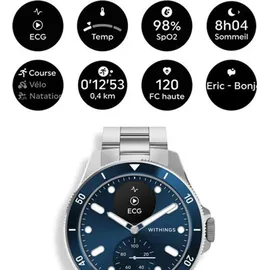 Withings ScanWatch Nova 42 mm blau, FKM-Armband mit Edelstahlschnalle silber