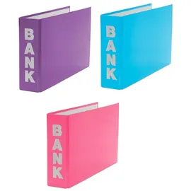 Livepac-Office 3x Bankordner / 140x250mm / für Kontoauszüge / je 1x hellblau, lila, pink