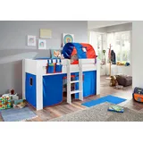 RELITA Hochbett Andi 90 x 200 cm Buche dekor weiß blau rot