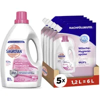 Sagrotan Wäsche-Hygienespüler Sensitiv Waschmittel-Zusatz - 1,5l & Sagrotan Wäsche-Hygienespüler Sensitiv Nachfüller 5 x 1,2l