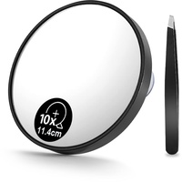 OMIRO Kosmetikspiegel,10-fache Vergrößerungsspiegel und Augenbrauenpinzette Reiseset mit DREI Saugnäpfe, 11.4 cm