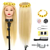 Frisierkopf 50% Echthaar Neverland Übungskopf 26" Frisieren Trainingsköpfe für Friseure Blonde it Halter + DIY Haare Set