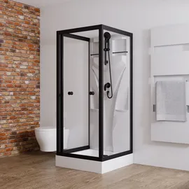 Schulte Home Juist U-Kabine mit Schiebetür 80 x 190 cm Schwarz/Sicherheitsglas klar