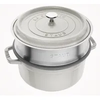 Staub La Cocotte mit Dämpfeinsatz 24 cm rund Weisser Trüffel Gusseisen Topf
