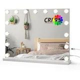 ledscom.de LED Schminkspiegel mit Beleuchtung, HOLLYWOOD Spiegel, 58x45cm, USB, 3 Lichtfarben, dimmbar, RA {ang_farbwiedergabeindex}, {farbe}, 15 LEDs