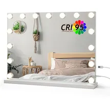 ledscom.de LED Schminkspiegel mit Beleuchtung, HOLLYWOOD Spiegel, 58x45cm, USB, 3 Lichtfarben, dimmbar, RA {ang_farbwiedergabeindex}, {farbe}, 15 LEDs