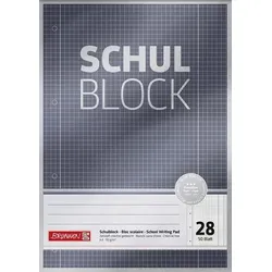 BRUNNEN 1052628 Block Premium „Schulblock“ A4 kariert, mit Randlinie innen und außen, Lin. 28