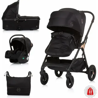 Chipolino Kombikinderwagen 3 in 1 Infinity i-Size Babyschale Babywanne Sportsitz schwarz