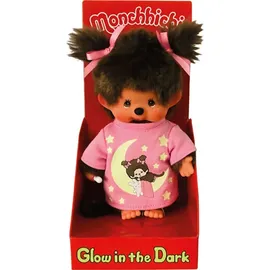 Sekiguchi Monchhichi Mädchen, Glow in the Dark Elementen und Zöpfen mit Schleifen, ca. 20 cm