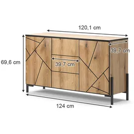Vicco Kommode Hatto, Eiche, 124 x 69.6 cm,