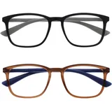 OPULIZE Max Lesebrille 2er Pack - Klassische große rechteckige Fassung - Brillen in mattem Schwarz und Braun - Herren Damen Unisex - RR78-12 - +1,00
