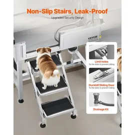 Vevor Hundewaschstation aus Edelstahl, 870x488x1025 mm Tierpflegewanne mit Ablagetreppe, Wasserhahn, Duschkopf & Seifenhalter, Hundebadewanne, für mittelgroße & kleine Haustiere (linke Tür)