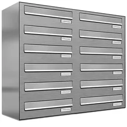 AL Briefkastensysteme 12 Fächer Premium Edelstahl Durchwurf Briefkasten Anlage für Post Post A4, modern, robust, wetterfest, Artikelnummer: 132V12DZ2