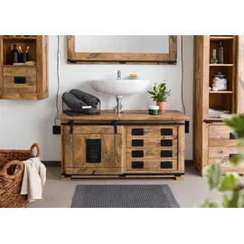 MASSIVMOEBEL24.DE Waschbeckenunterschrank Mango 120x40x60 natur lackiert RAILWAY 177