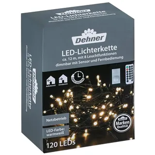 Dehner LED-Lichterkette, 120 LEDs, warmweiß, inkl. Fernbedienung, ca. L12 m, Grün