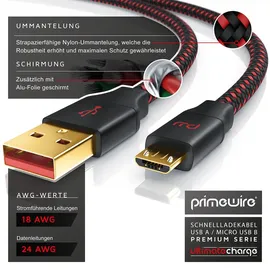 Primewire Micro-USB 2.0 zu USB Typ A Kabel, UltimateCharge MicroUSB 2.0 Schnellladekabel mit Datenübertragung - 2m