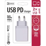 EMOS USB C Ladegerät Quick 3A, 30W, Power Delivery und Qualcomm Ladeadapter QC 3.0, PD mit 2X USB-Ports: USB-C und USB-A, für Smartphone, Kamera, Handy, Tablet, V0120 Weiß