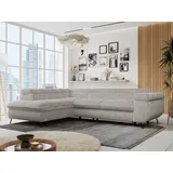 MKS Meble Ecksofa Sofa Grau, Wohnlandschaft L-Form mit Schlaffunktion und Bettkasten, Schlafsofa mit Bettkasten, Sofa mit Einstellbare Kopfstützen, Peter L ... - Hellgrau