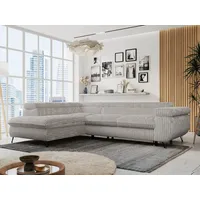 MKS Meble Ecksofa Sofa Grau, Wohnlandschaft L-Form mit Schlaffunktion und Bettkasten, Schlafsofa mit Bettkasten, Sofa mit Einstellbare Kopfstützen, Peter L ... - Hellgrau