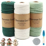 HDKAJL Makramee Garn 3er Set, 3mm x 100m Macrame Cord Makramee-garn Schnur Makramee Kordel Garn Makramee Zubehör für DIY Handwerk Weihnachten Weben Dekoration Boho Deko Hängepflanze Pflanze Aufhänger