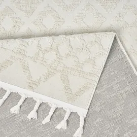 OTTO home Teppich OTTO HOME "Ribeyret" Gr. 1, beige (creme), B:60cm H:11mm L:90cm, Kunstfaser, Teppiche, Fransenteppich Teppich, mit Fransen, Hoch-Tief-Struktur, Woll-Look, Boho-Style, Wohnzimmer
