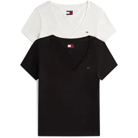 Tommy Hilfiger Tommy Jeans T-Shirt TJW 2PACK V-NECK TEE (Packung, 2-tlg., 2-er Pack) mit Logostickerei schwarz M (38)
