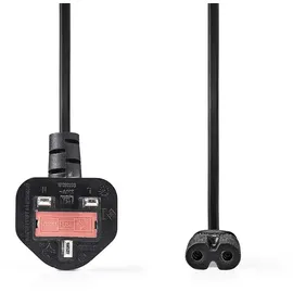 Nedis UK Stromkabel | UK Stecker | IEC-320-C7 | 2.00 m | Ja 2x 0.75 mm2 | Kupfer | Rund | Vernickelt | GB | PVC | Netzstecker: UK / Typ G | 250 V AC |