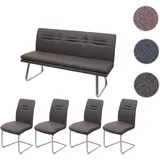 Mendler Esszimmer-Set HWC-H70, Esszimmergruppe Sitzgruppe Esszimmergarnitur, Stoff/Textil Edelstahl gebürstet ~ grau-braun 160cm