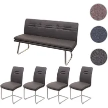 Mendler Esszimmer-Set HWC-H70, Esszimmergruppe Sitzgruppe Esszimmergarnitur, Stoff/Textil Edelstahl gebürstet ~ grau-braun 160cm