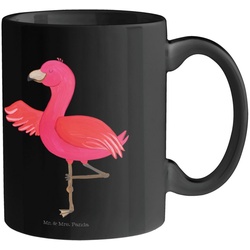 Mr. & Mrs. Panda Tasse Flamingo Yoga – Schwarz – Geschenk, Kaffeetasse, Rosa, Tasse Motive, Keramik Schwarz schwarz