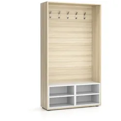 Garderobenwand BORDER mit Schuhschrank, 5 Kleiderhaken, Eiche natur/Weiß