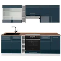 Vicco Küchenzeile Fame-Line 235 cm Dunkelblau Hochglanz/Weiß