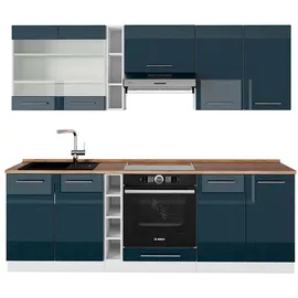 Vicco Küchenzeile Fame-Line 235 cm Dunkelblau Hochglanz/Weiß