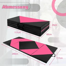 Costway Weichbodenmatte klappbar, Gymnastikmatte Yogamatte Turnmatte Klappmatte Fitnessmatte, 240 x 120 x 5 cm - Schwarz/Rosa