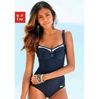 LASCANA Damen Damen Badeanzug mit Kontrastdetails & Shaping-Einsatz im Marine-Design mit Shaping, Verstellbare Träger - 38 / 75C