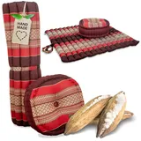livasia Meditationskissen Yogakissen Set XL - Zafu Ø 38x15cm / Matte 75x75x4,5cm, Kapok, vegan, handgefertigt rot