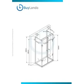 Buylando Emma U-Form Duschkabine 75 x 180 cm rechts 75 x 90 cm transparent/Glas 8mm